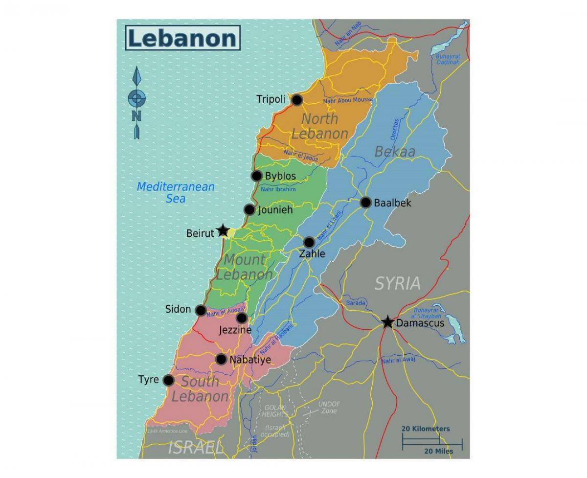 नक्शा लेबनान के पर्यटक