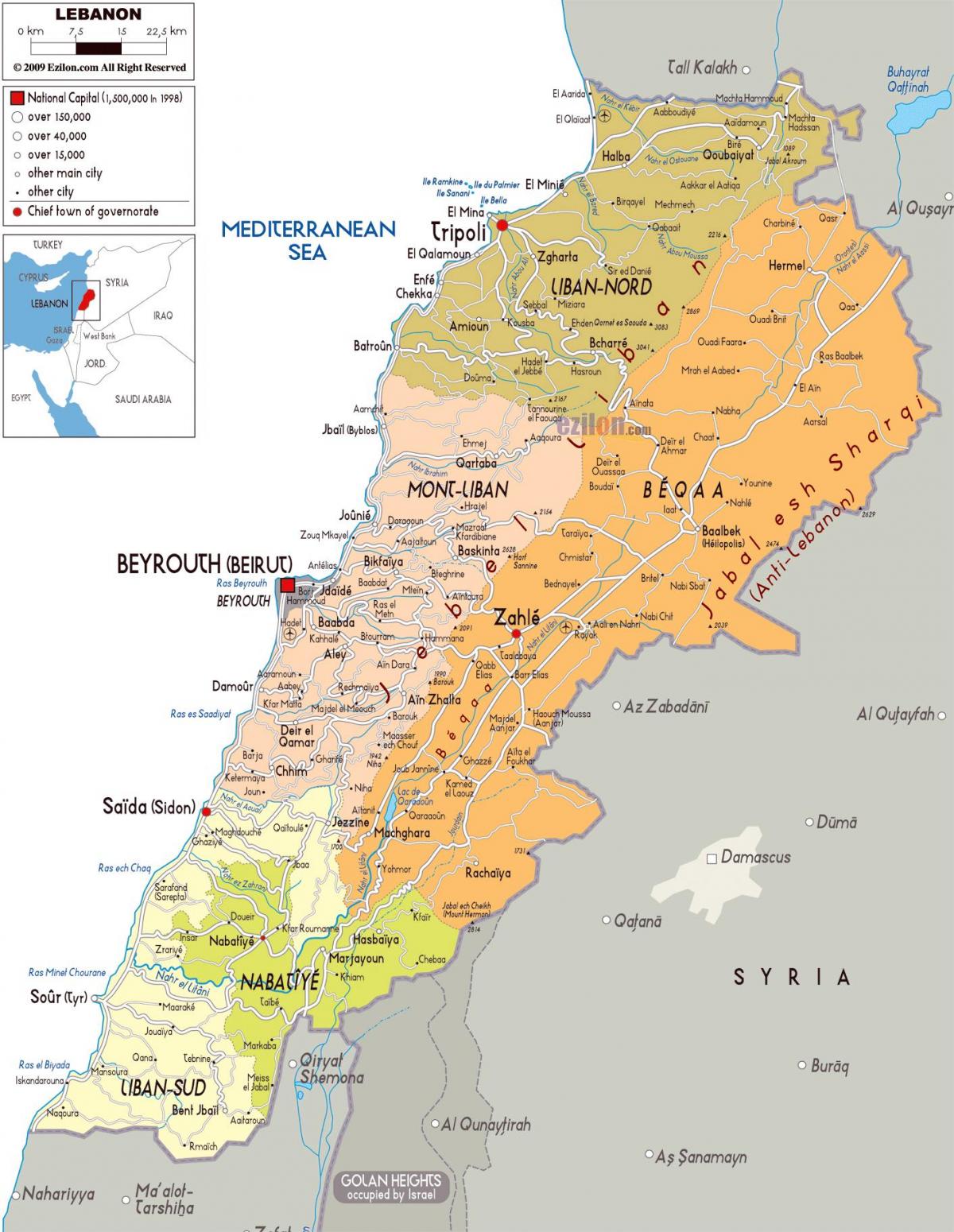 लेबनान के नक्शे में विस्तृत