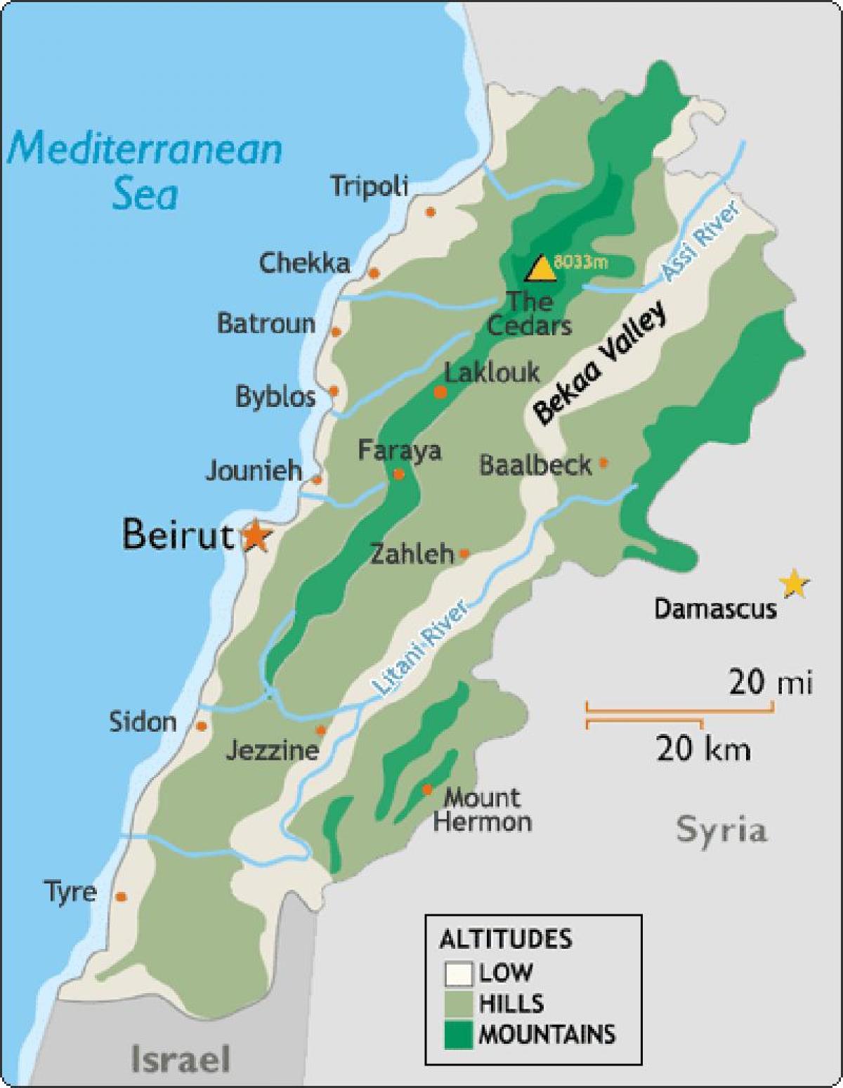 लेबनान के मानचित्र जलवायु