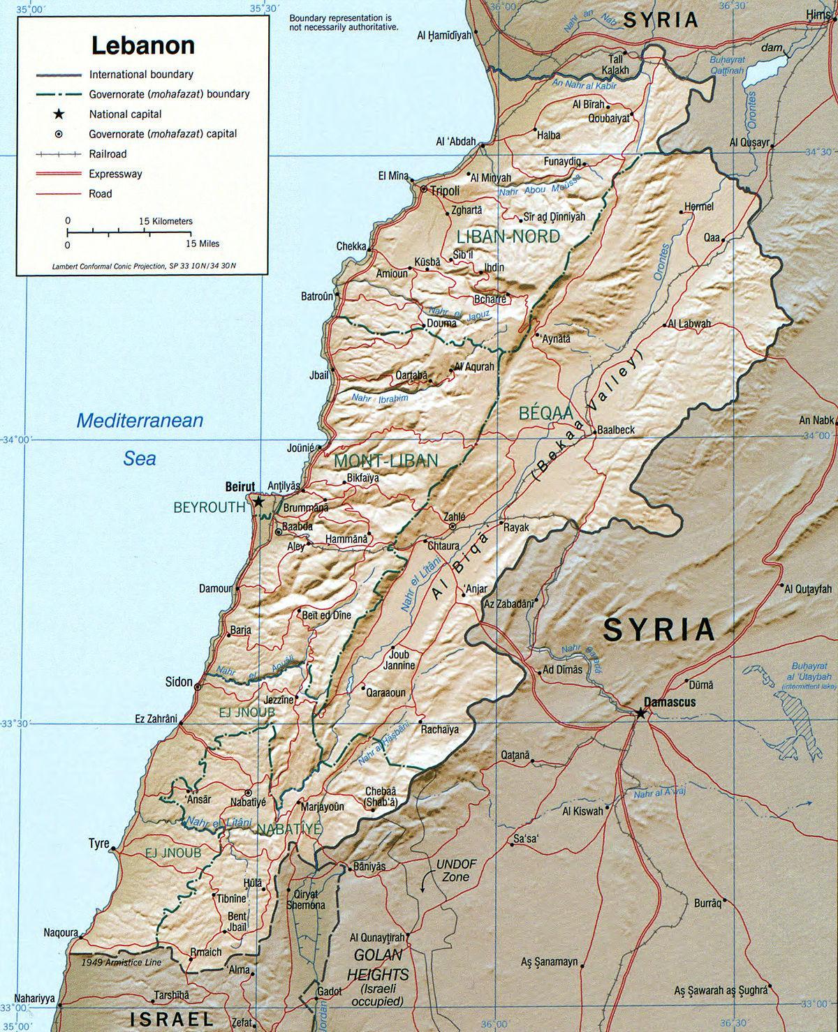 लेबनान के मानचित्र भूगोल