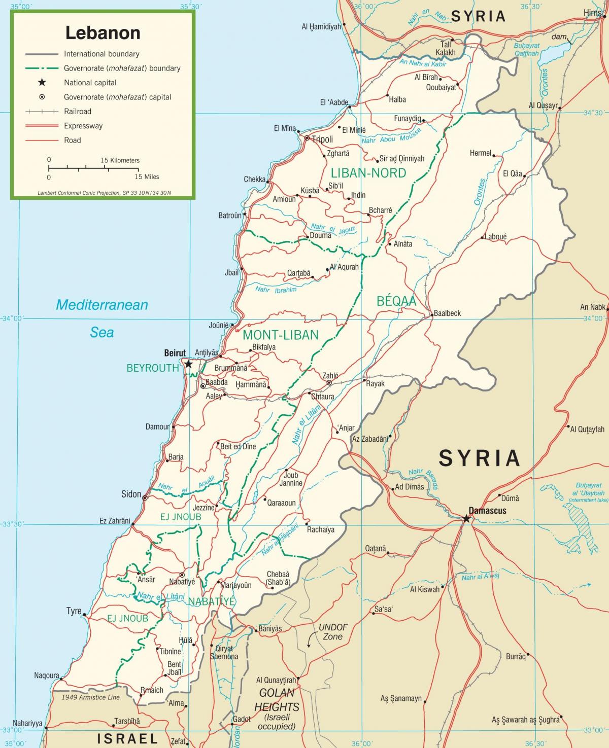 लेबनान की सड़कों का नक्शा